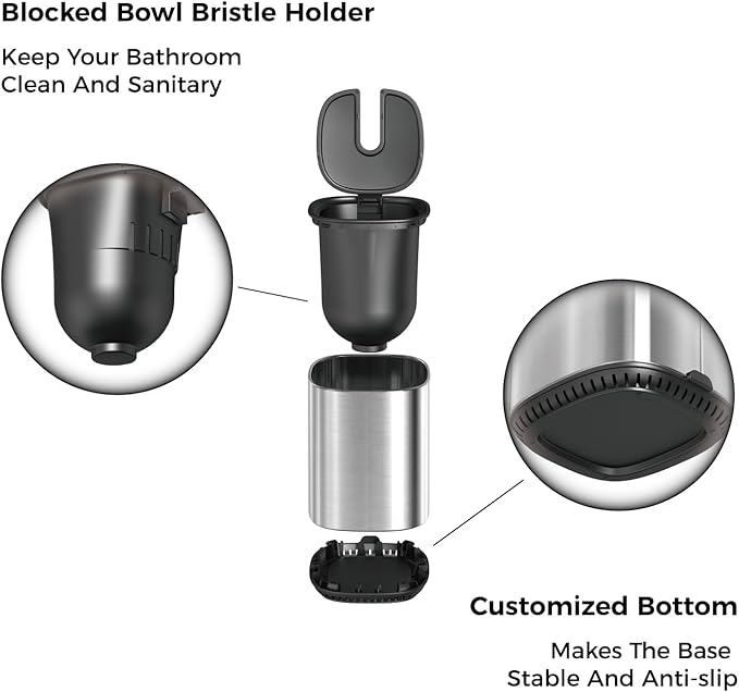 Toilet Brush and Holder Set Durable Toilet Scrubber Sleek Toilet Bowl Brush Stainless Steel Bathroom Toilet Brush Set with Lid Toilet Cleaning Brush (1, White)