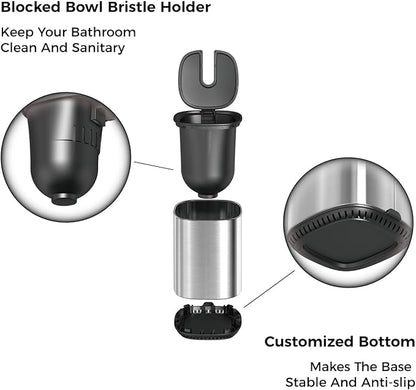 Toilet Brush and Holder Set Durable Toilet Scrubber Sleek Toilet Bowl Brush Stainless Steel Bathroom Toilet Brush Set with Lid Toilet Cleaning Brush(1, Stainless Steel)