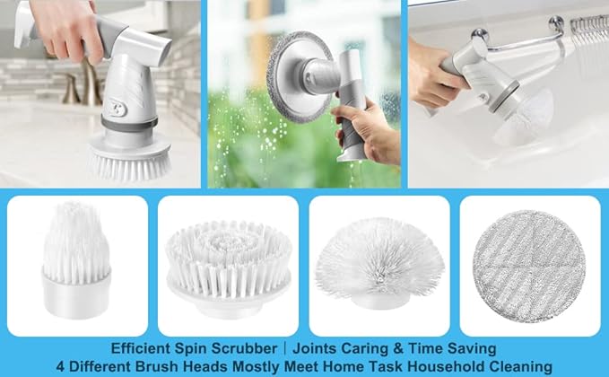 iezfix Portable Electric Spin Scrubber X01 ST Cleaning Brush Attachments, Multi-Purpose Scrub Brushes Replacement Kit (3 Brush Heads +1 Large Cloth Pad)