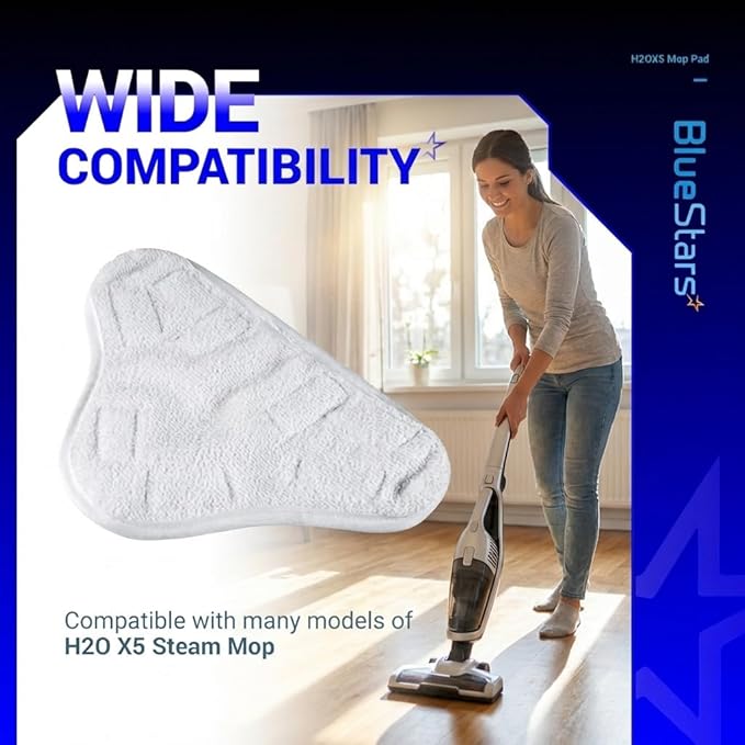 BlueStars 10-Pack H2OX5 Microfiber Steam Mop Pads Replacement – Compatible with H2O H20 Steam Mop X5 – Washable & Reusable, Exact Fit for H2O X5 Steam Cleaners