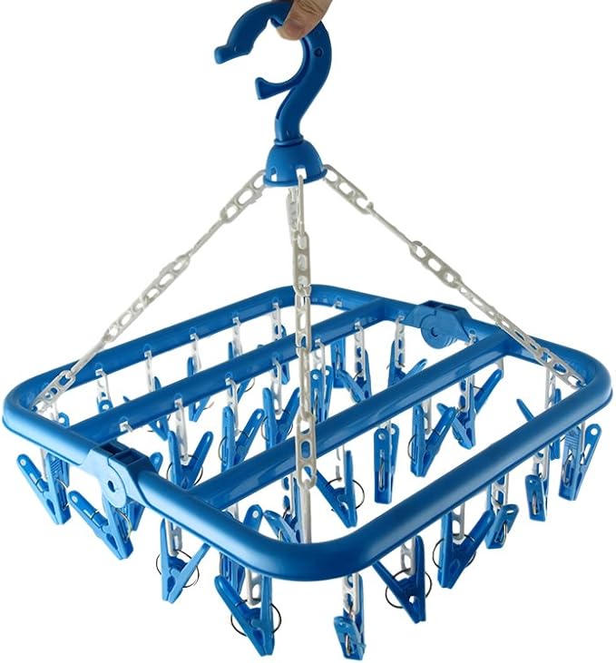 Clip and Drip Hanger Clothes Hanger Drying Rack 32 Clips (Blue)