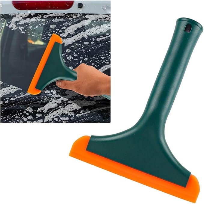 Small Silicone Window Squeegee, 5.9 Inch Car Windshield Water Blade Squeegee with Non-Slip Handle, All-Purpose Cleaning Squeegee for Car Windshield, Window, Mirror (Black Green)