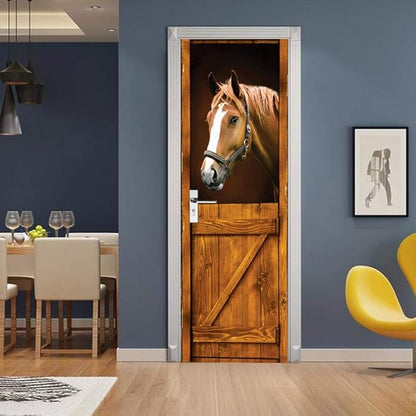 3D Peel and Stick Murals - Horse Wallpaper Self-Adhesive Decals Removable PVC Waterproof Door Poster 37.4" x 82.7" for Bedroom Living Room