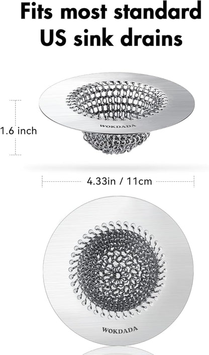 wokdada 4 PCS Kitchen Sink Drain Strainer, Flippable Mesh Sink Strainer, 304 Stainless Steel Sink Screen, Easy Clean Large Basket Strainer, Anti-Clog Garbage Disposal Cover Fit for Standard Sink Drain