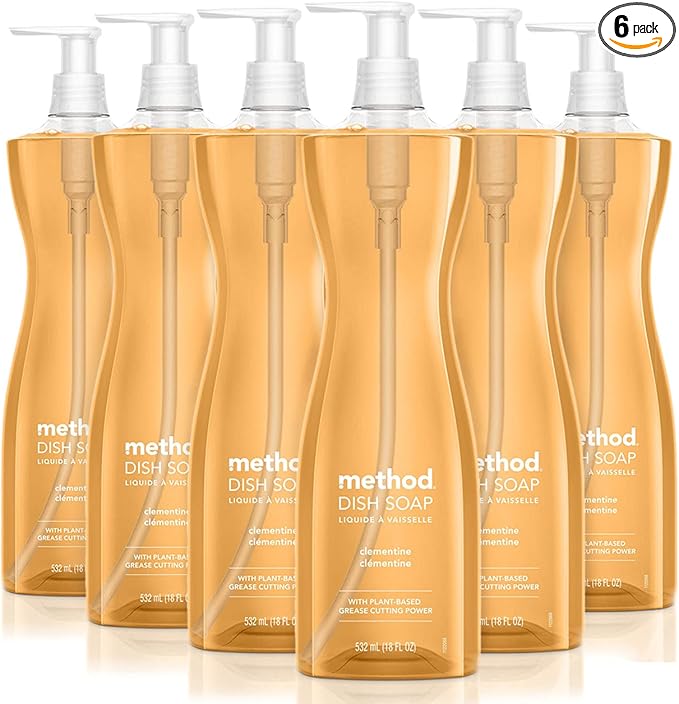 Method Gel Dish Soap, Clementine, Tough on Grease, 18 Fl Oz (Pack of 6)