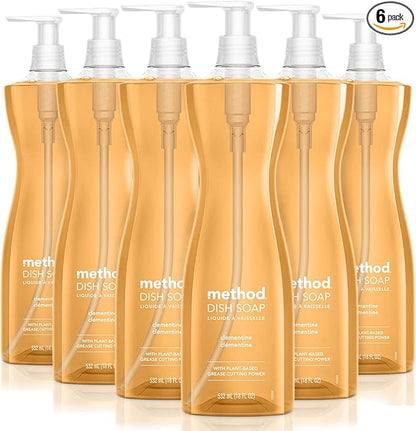 Method Gel Dish Soap, Clementine, Tough on Grease, 18 Fl Oz (Pack of 6)