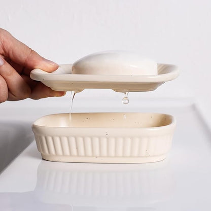 Ceramic Soap Dish, Self-draining Soap Holder, Double Layer Bar Soap Holder, Speckled Draining Soap Dishes for Bathroom Shower Kitchen, Minimalist Vintage Style, Keep Soap Dry, ANTIS'S HOME