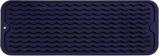 MicoYang Silicone Dish Drying Mat for Multiple Usage,Easy clean,Eco-friendly,Heat-resistant Silicone Mat for Kitchen Counter,Sink,Bar,Bottle,or Cup Navy Blue M 17 inches x 6 inches