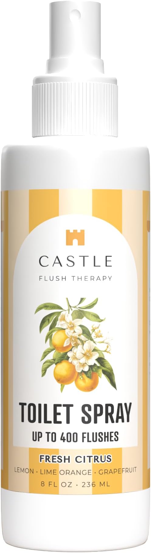 Castle Flush Therapy Toilet Spray for Poop Fresh Citrus Flush Therapy 8oz Made in USA- Poop Spray for Toilet Freshener Odor Block Flush Safe Oil Scent Fresh Bathroom Home Travel Family Daily Use