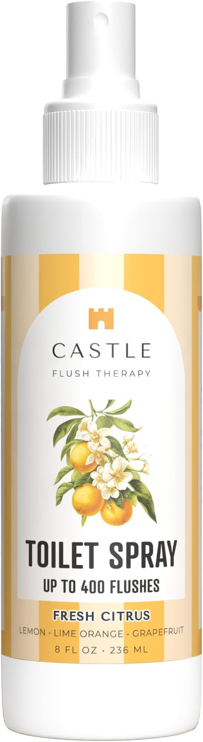 Castle Flush Therapy Toilet Spray for Poop Fresh Citrus Flush Therapy 8oz Made in USA- Poop Spray for Toilet Freshener Odor Block Flush Safe Oil Scent Fresh Bathroom Home Travel Family Daily Use