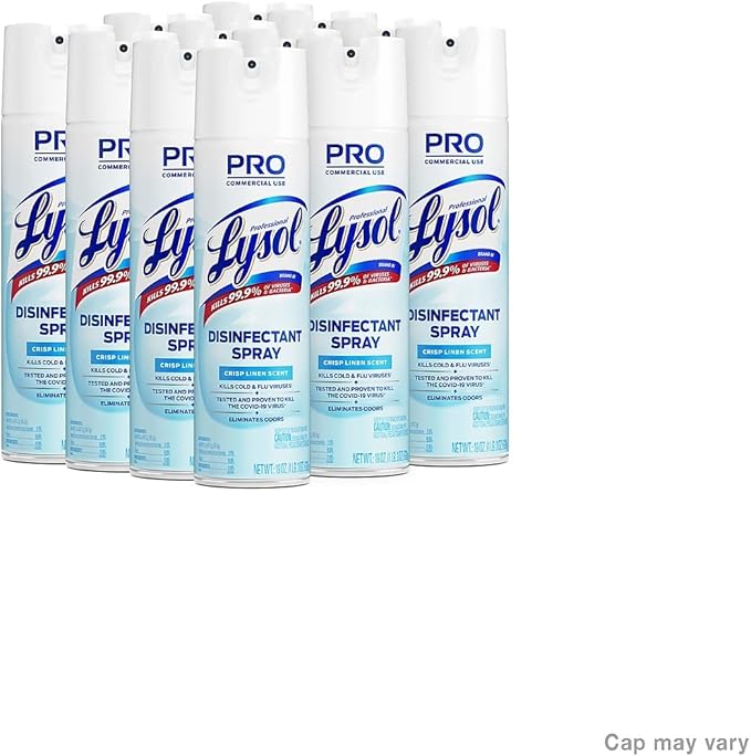 Lysol Disinfectant Spray, Household Essential Cleaning Supplies, Multi-Purpose Room Spray, Antibacterial Sanitizer Spray, Upholstery Deodorizer, Home and Bathroom, Crisp Linen,19 Fl Oz