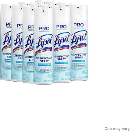 Lysol Disinfectant Spray, Household Essential Cleaning Supplies, Multi-Purpose Room Spray, Antibacterial Sanitizer Spray, Upholstery Deodorizer, Home and Bathroom, Crisp Linen,19 Fl Oz
