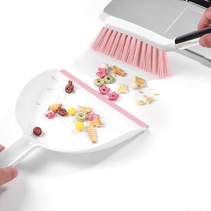 NACENA Mini Broom and Dustpan Set 2 Packs, Small Dust Pan and Brush Set with Handle Dustpan Teeth for Cleaning Hair Suitable for Office Desks Drawers Sofas Outdoor Camping, Pink