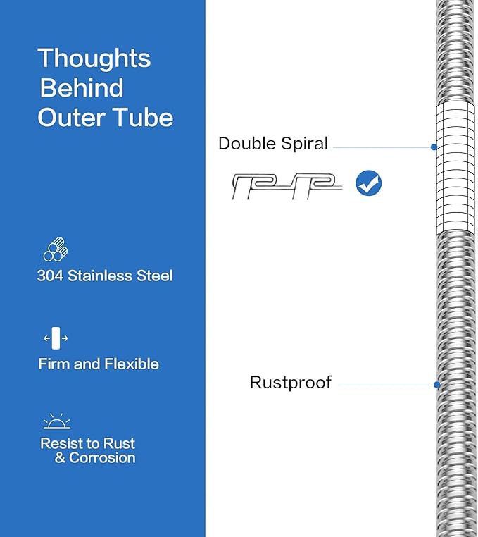 RUMOSE 98 inches Shower Hose Extra Long Stainless Steel Shower Tube Attachment Flexible Handheld Shower Sprayer Hose, Polished Chrome
