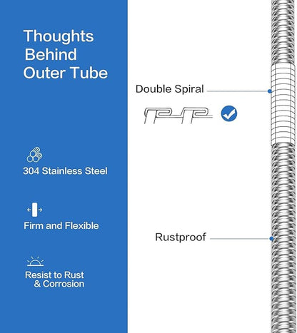 RUMOSE 118 inches Shower Hose Extra Long Stainless Steel Shower Tube Attachment Flexible Handheld Shower Sprayer Hose, Polished Chrome