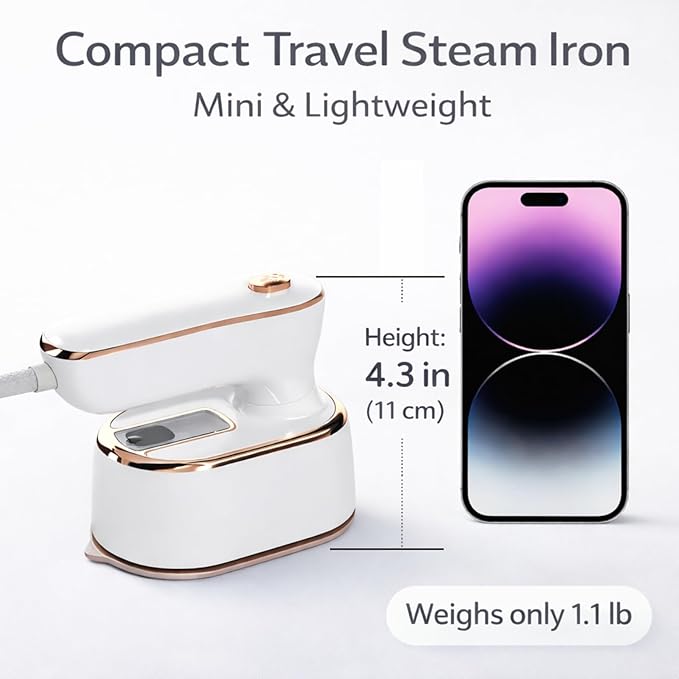 1000W Travel Steamer for Clothes, Portable 2-in-1 Handheld Steamer & Iron, 20s Fast Heat-Up, Sharp-Corner Detail Panel, Foldable 180° Handle, Compact for Home & Travel (Pearl White)