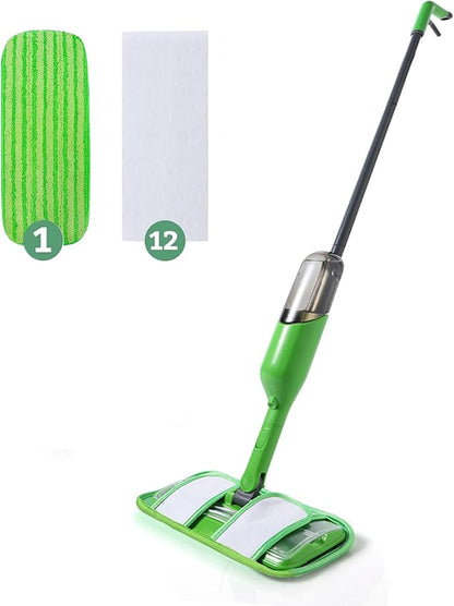 Eyliden Spray Mop for Small Spaces - 360° Swivel Mop with 12 Disposable Cloths, 1 Reusable Pad, 13oz Refillable Bottle | Perfect for Apartments, Dorms & Compact Living