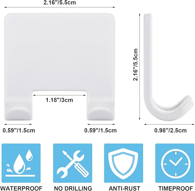 VANZAVANZU Razor Shaver Holder for Shower Wall Adhesive Hooks for Hanging, Bathroom Silicone Waterproof Shower Hooks Hair Brush Holder for Towel (4 Pack-White)