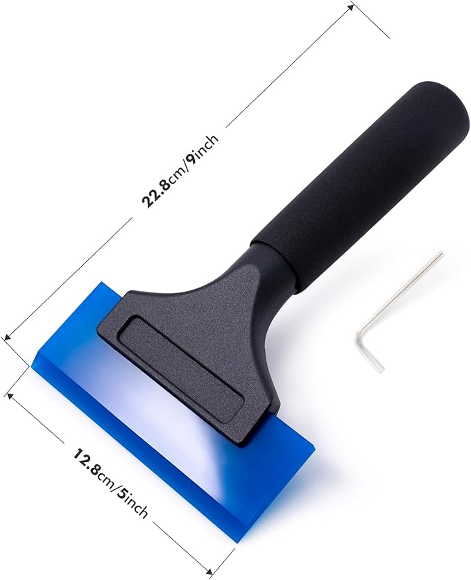 FOSHIO 1 Pack Rubber Water Blade Shower Squeegee Scraper Mirror Glass Wiper Window Cleaner with 7" Long Non-Slip Handle for Bathroom Window Tinting