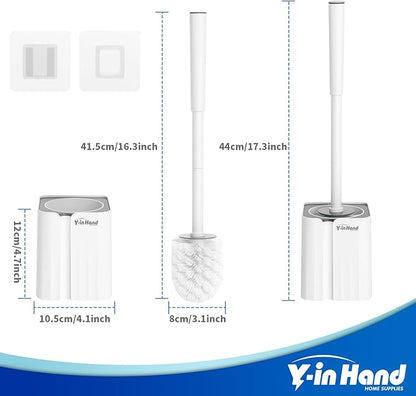 Y-in Hand Toilet Bowl Brush and Holder Set, Compact Toilet Scrubber Brush for RV and Bathroom Cleaning, Durable Classic 360°PP Bristle, Drip-Proof, Wall Mountable.（White）
