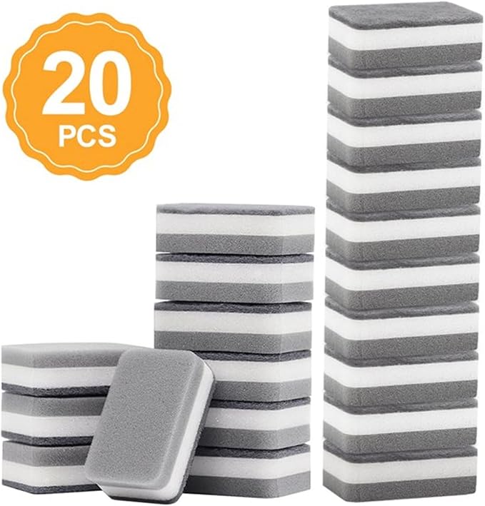 20pcs Sponge Scouring Pads Dish Washing Scrub Sponge Cleaning Scrubber Brush for Kitchen Garage Bathroom House Toilet Bowl Brush and (Grey, One Size), Gray