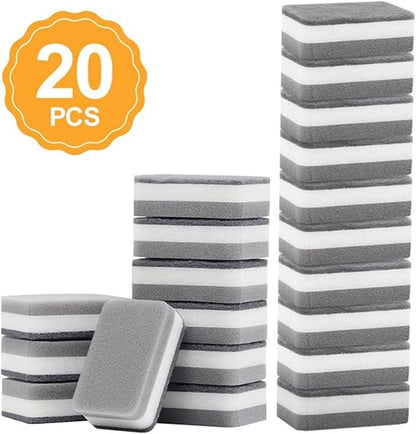 20pcs Sponge Scouring Pads Dish Washing Scrub Sponge Cleaning Scrubber Brush for Kitchen Garage Bathroom House Toilet Bowl Brush and (Grey, One Size), Gray