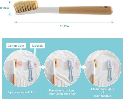 Wood Laundry Brush, OSCIOSS Laundry Stain Brush wth Long Handle and Soft Bristle for Cleaning Clothes & Shoes, Protable Laundry Brush for Stains on Clothes (Natural-2Pack)