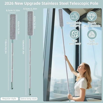 67 in Dusters for Cleaning with Extension Pole, Retractable Gap Dust Cleaner with 4PCS Microfiber Cloths, Baseboard Cleaner Tool with Handle for Blinds, Under Appliances Furniture Fridge