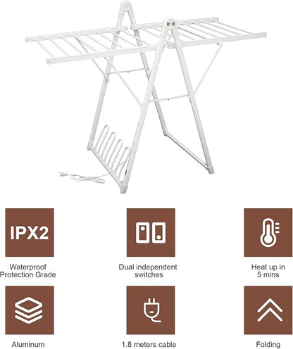 Electric Heating Clothes Drying Rack,Foldable Clothes Drying Rack,Suitable for Drying Clothes, Shoes and Socks.Plug & Play,Space Gray,Aluminum Alloy (White, 1 Tiers)
