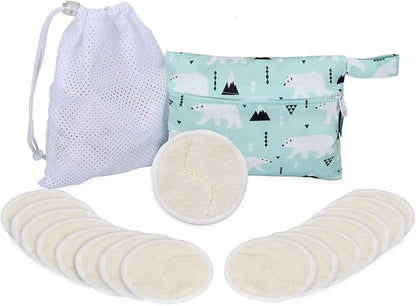 Teamoy 16 Pcs Reusable Makeup Remover Pads with Laundry and Storage Bag, Organic Rounds for Face, Super Soft and Absorption Wash Cloth Pads, Bear
