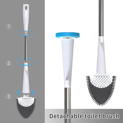 Hillyfe Toilet Brush and Holder Set,Silicone Removable Cleaner Brush,5 PCS Toilet Bowl Cleaner Tablets and Wall-Mount Hook,Ventilation Slots Base for Bathroom Apartment RV Deep Cleaning,White