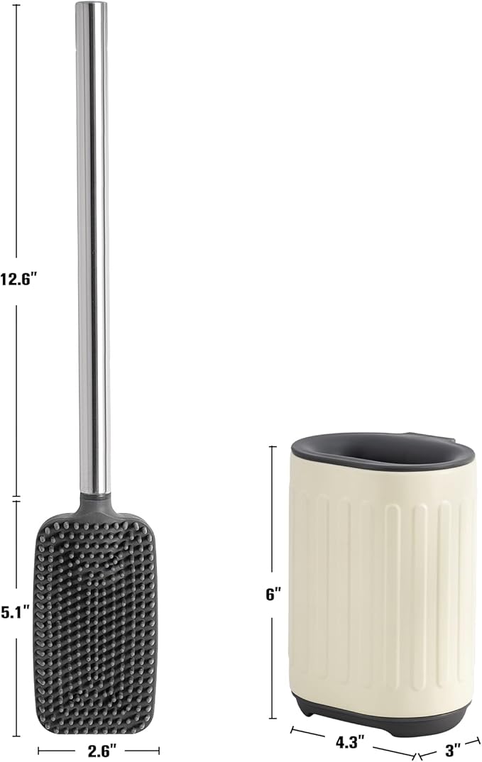 TrashAid Toilet Brush - 2 Pack Toilet Bowl Brush and Holder, Silicone Toilet Brush and Holder Set, Toilet Cleaner Brush with Silicone Bristles, Bathroom Accessories, rv, Wall Mounted, Cream White