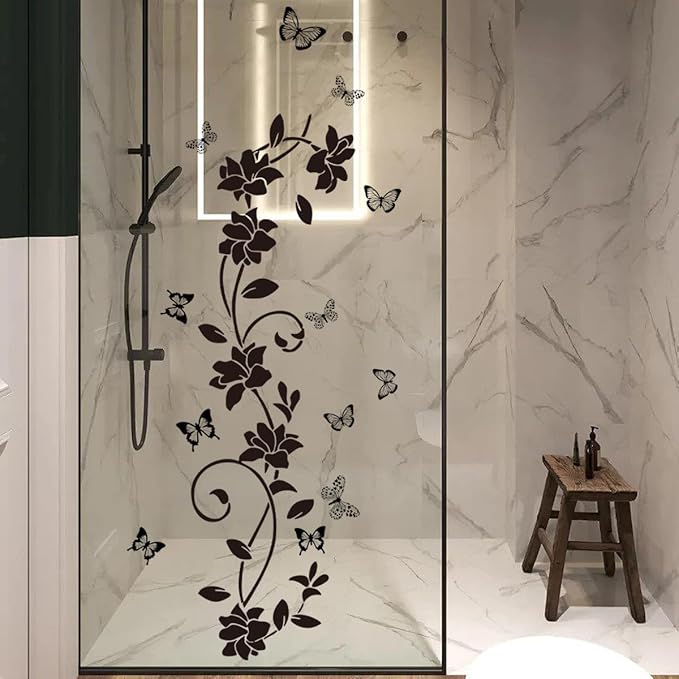 3D Wall Stickers DIY Flower Wall Decal Removable Waterproof Wall Art Decor for Bedroom Living Room Offices Home Decoration (Black Flower Butterfly)