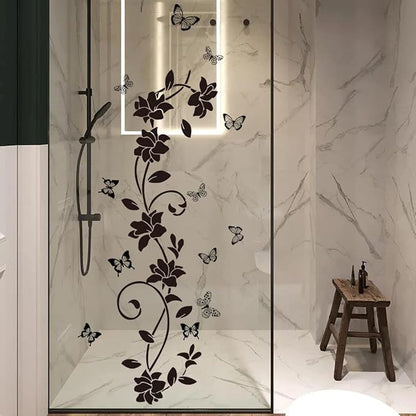 3D Wall Stickers DIY Flower Wall Decal Removable Waterproof Wall Art Decor for Bedroom Living Room Offices Home Decoration (Black Flower Butterfly)