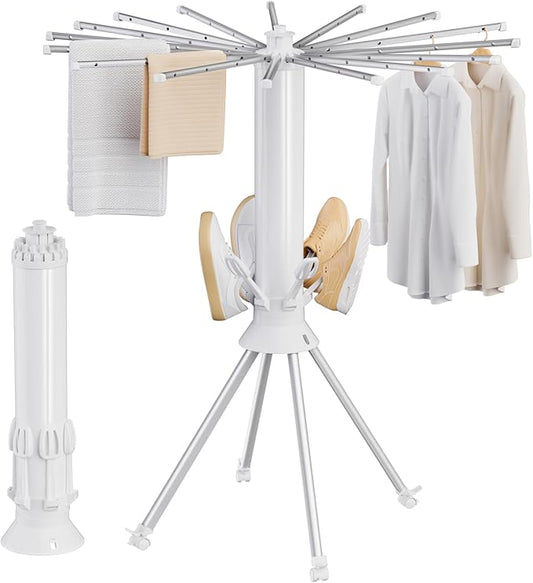 4-Legged Clothes Drying Rack Foldable, Portable Laundry Drying Racks, Outdoor Collapsible Drying Rack Clothing with 4 Pulleys and Anti-Slip Holes, Aluminum Indoor Dry Rack for Clothes, Shoes, Towel
