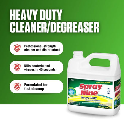 Spray Nine 26801 Heavy Duty Cleaner, Degreaser & Disinfectant for Home, Yard Equipment, Automotive & More - Refill for Spray Bottle 1 Gallon (Pack of 1)