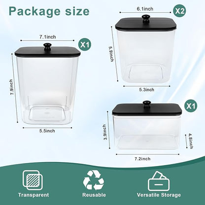 POLRAI 4 Pack Laundry Pod Containers and Dryer Sheet Holder Clear Jars with Bamboo Lids and Labels Laundry Room Organization Containers for Scent Booster Powder Detergent Pods Storage