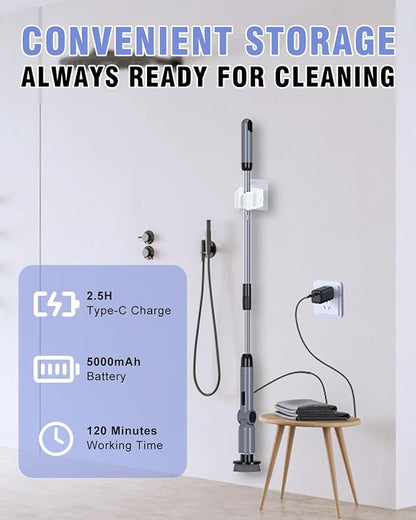 Electric Spin Scrubber, [IPX8 Waterproof ] [50KG Torque] Shower Scrubber with 9 Brush Heads, 2 Speed Mode, 4 Adjustable Angles, Electric Brush for Cleaning for Bathroom Floor Tile (Gray)