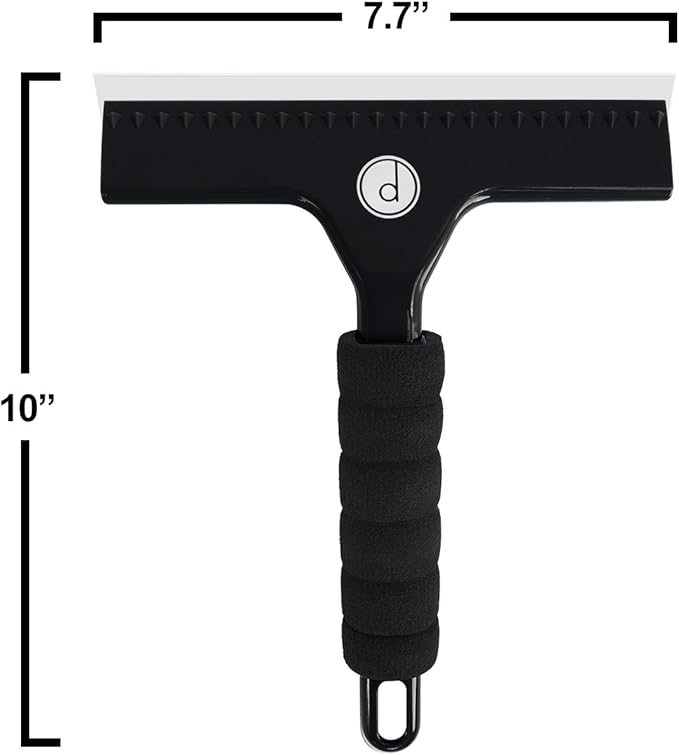 Squeegee for Shower Door, Car Windshield, and Glass Window - 2 Extra Silicone Replacement Blades - Foam Handle - Black