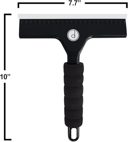 Squeegee for Shower Door, Car Windshield, and Glass Window - 2 Extra Silicone Replacement Blades - Foam Handle - Black