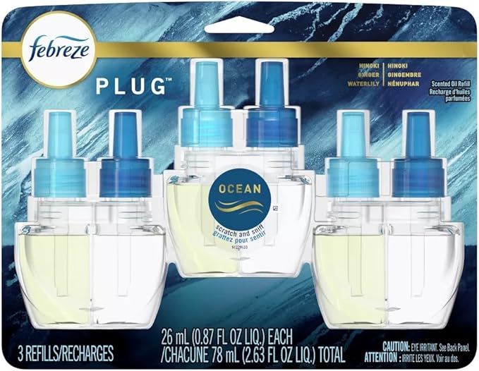 Febreze Plug with Fade Defy Technology Air Freshener - New Limited Edition - (3) of 0.87 fl oz Refills (Ocean)