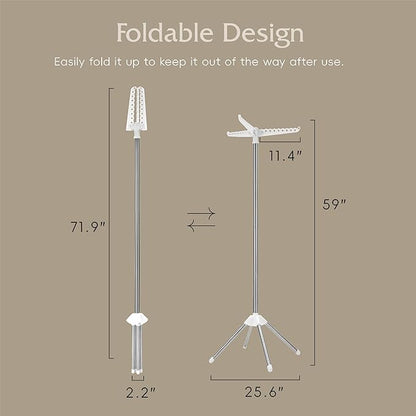 Beaudaily Clothes Drying Rack, Foldable Laundry Drying Rack, Indoor 59-Inch Drying Rack Clothing with 3 Rotatable Arms, Stainless Steel, Holds 27 Pieces, Space Saving, Portable, White and Silver