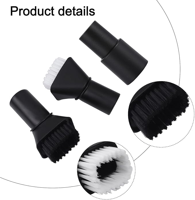 Round Vacuum Brush Set,Vacuum Dust Brush for Karcher WD2 WD3 WD4 WD5 Models, Dual Bristle Suction Brushes for Upholstery Carpet Dashboard Interior Cleaning with 32-35mm Adapter