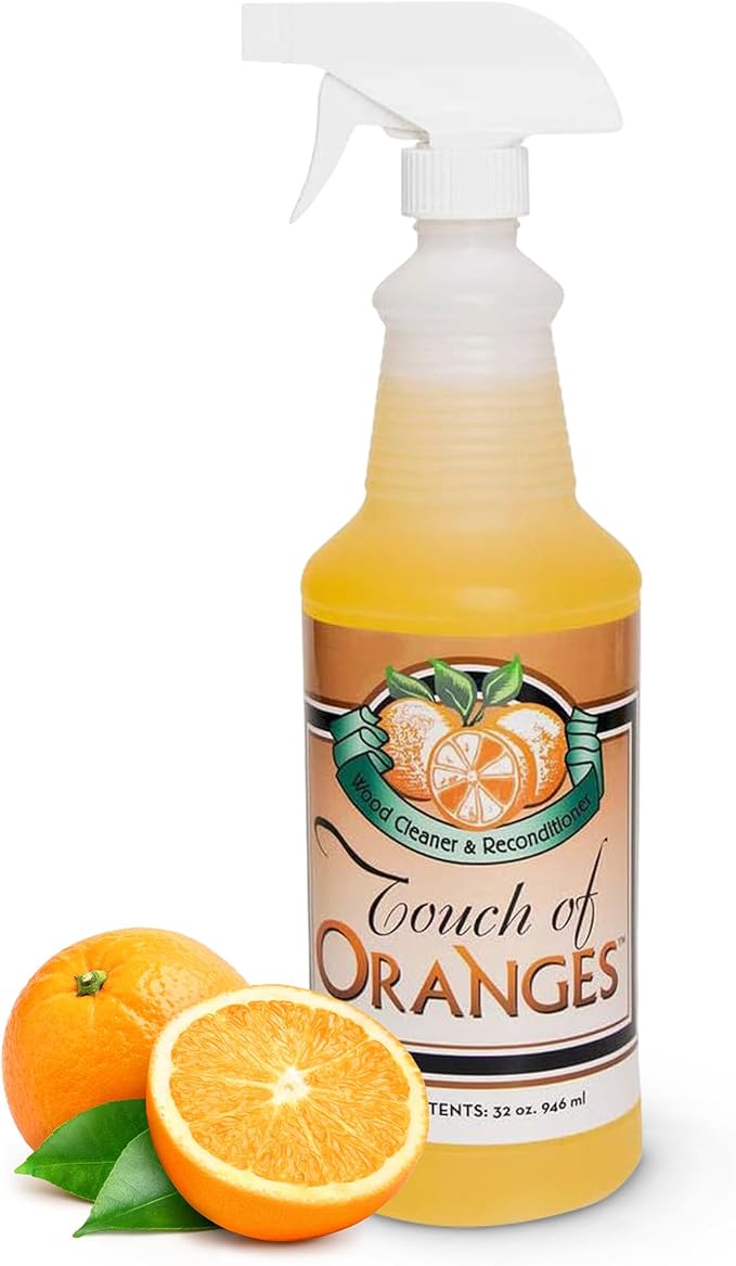 Touch Of Oranges 32 Oz Wood Cleaner & Polish Spray Real Orange Oil Luster Finish, Clean Kitchen Cabinets, Hardwood Floor and All Wood, Restorer, Conditioner