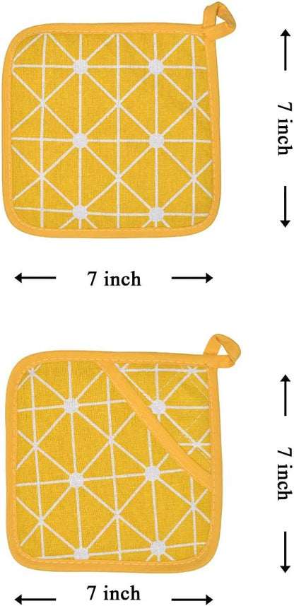 Oven Mitts and Potholders BBQ Gloves-Oven Mitts and Pot Holders with Recycled Infill Silicone Non-Slip Cooking Gloves for Cooking Baking Grilling (4-Piece Set,Yellow)