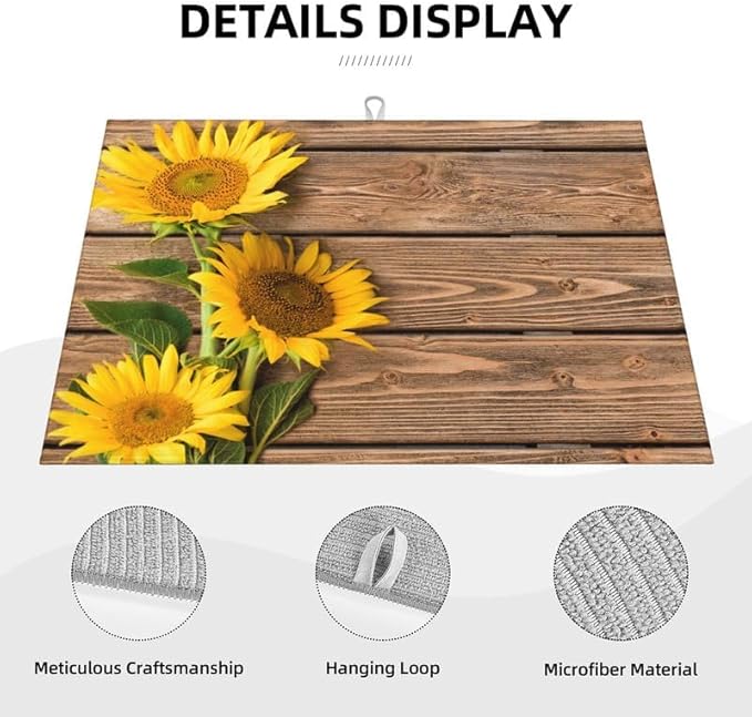 Sunflower Dish Drying Mat for kitchen Counter Large Microfiber Dish Drying Mat for Dishes Absorbent Reversible Kitchen Dish Drying Pad Rack Mat 18" x 24"