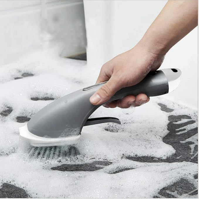 Cleaning Brush Tile Brush Bristles Scrub Brush with Soap Dispensing Long Handle Comfort Grip Heavy Duty for Bathroom Shower Kitchen Sink Floor Tile Cleaner Household Cleaning Tool (Green)