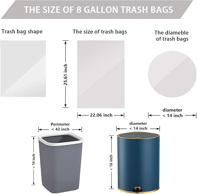 8 Gallon Trash Bags, 120 Count, White Drawstring Garbage Bags, Thick Plastic Trash Can Liners, Unscented, Fits 30 Liter Wastebaskets for Home Kitchen Bathroom Office (22.1 x 25.6 in)