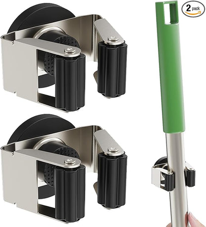 ULIBERMAGNET Magnetic Mop Broom Holder,6 Pack Heavy Duty Movable Magnetic Broom Holder Rack,Anti-slip Wall Mounted Utility Storage Mop Shovel Hanger for Garage, Kitchen, Laundry, Garden