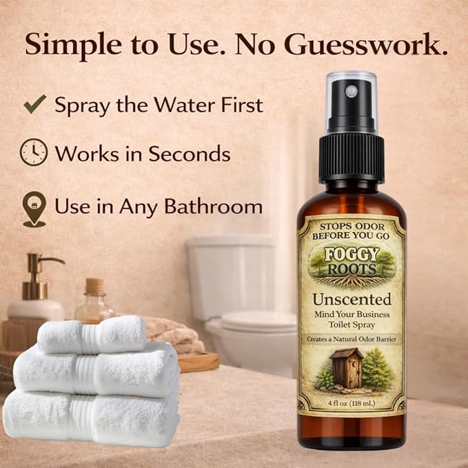 Unscented Pre-Poop Toilet Spray – Stops Odor Before It Starts, Bathroom Odor Eliminator for Toilet, 4 oz (200+ Uses) Travel, Home & Work